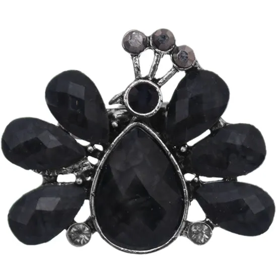 Black Large Beaded Peacock Adjustable Ring