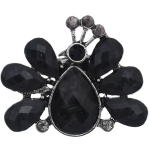 Black Large Beaded Peacock Adjustable Ring