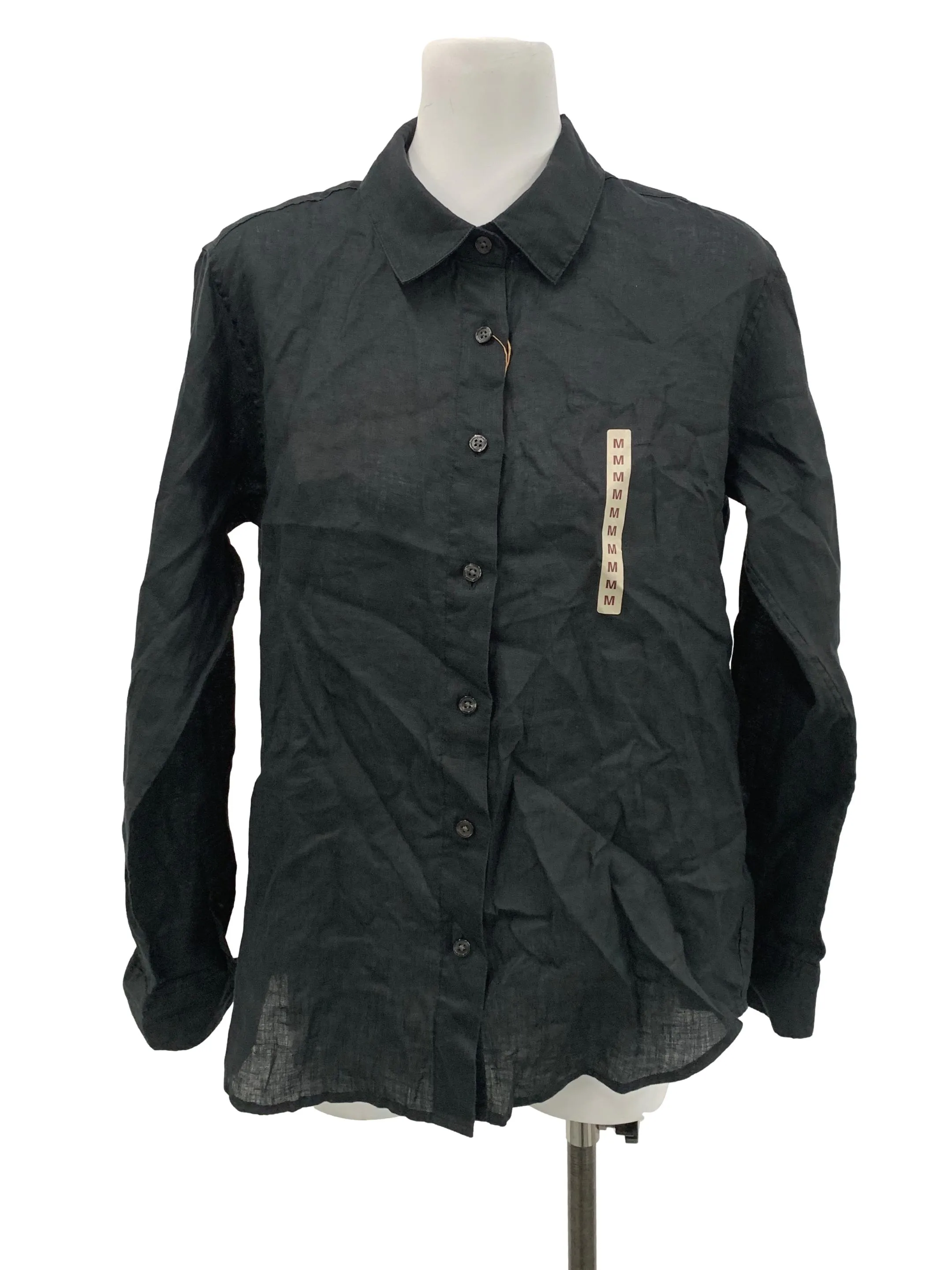 Black Linen Button Down Blouse