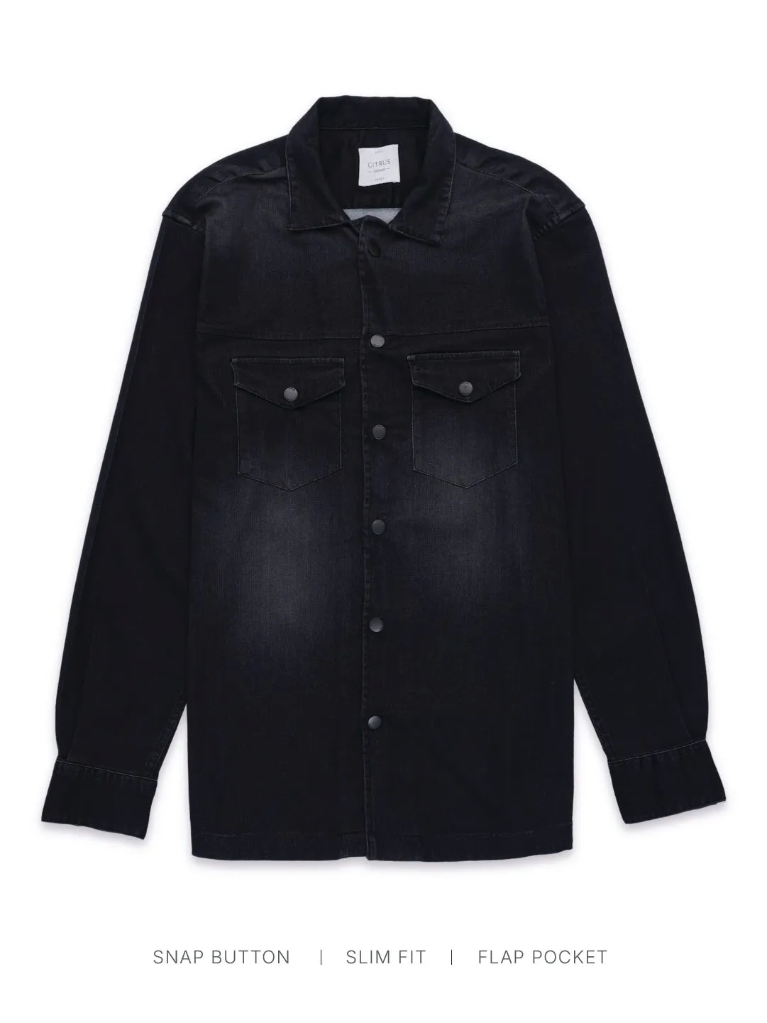 Black Snap Button Denim Shirt