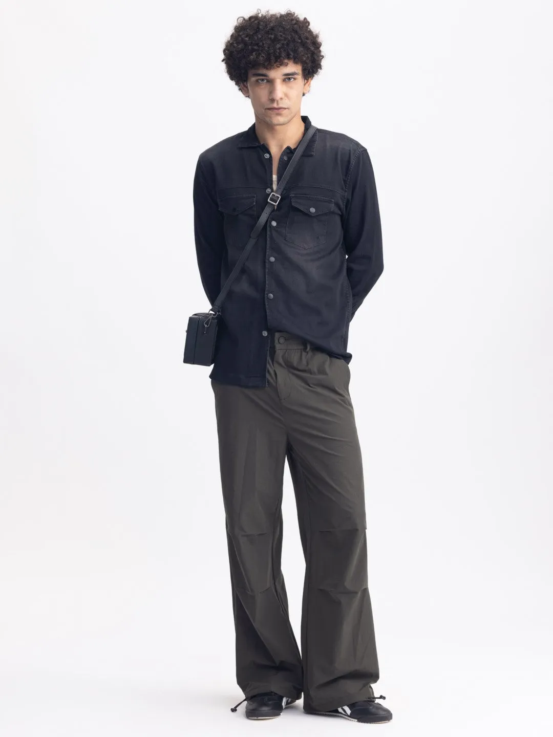 Black Snap Button Denim Shirt