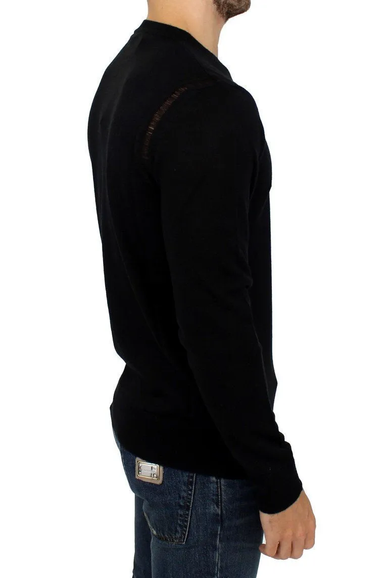 Black Wool Blend Logo Crewneck Pullover Sweater
