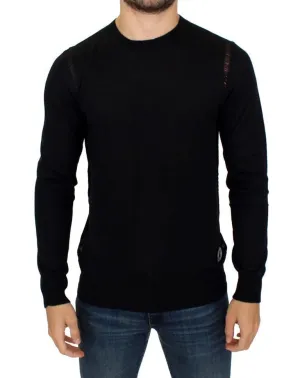 Black Wool Blend Logo Crewneck Pullover Sweater