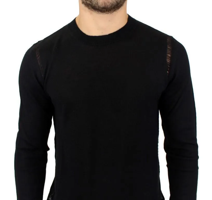 Black Wool Blend Logo Crewneck Pullover Sweater