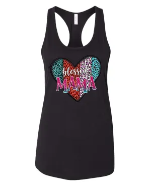 Blessed mama tank top cheetah print design tank top