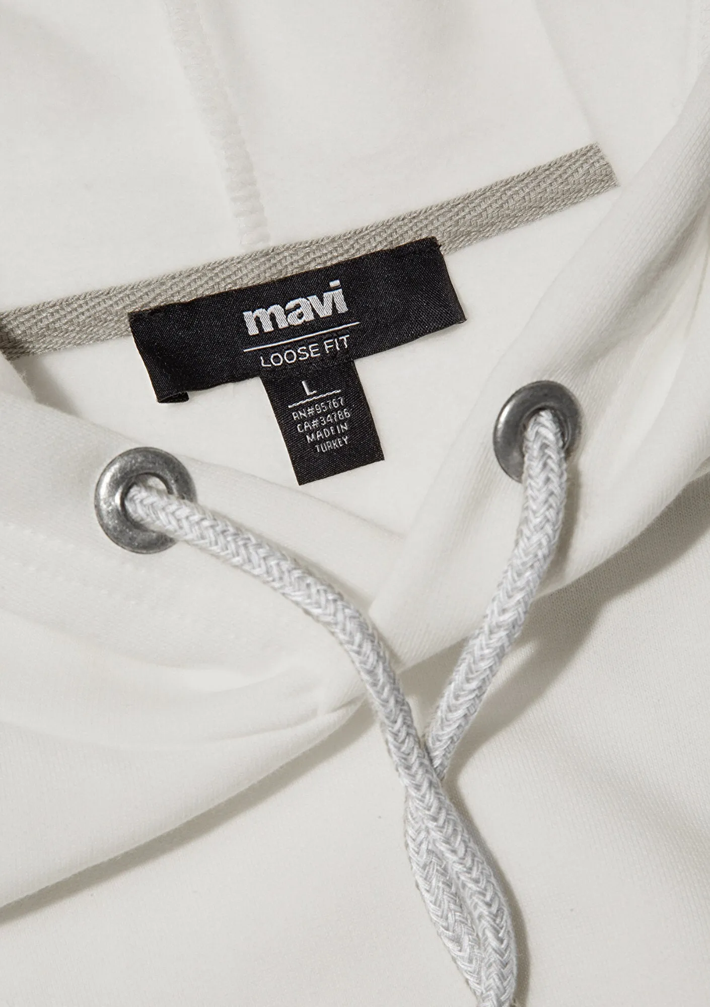 Blue Logo Embroidered Hooded White Sweatshirt