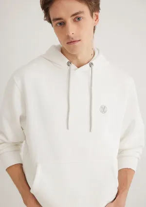 Blue Logo Embroidered Hooded White Sweatshirt