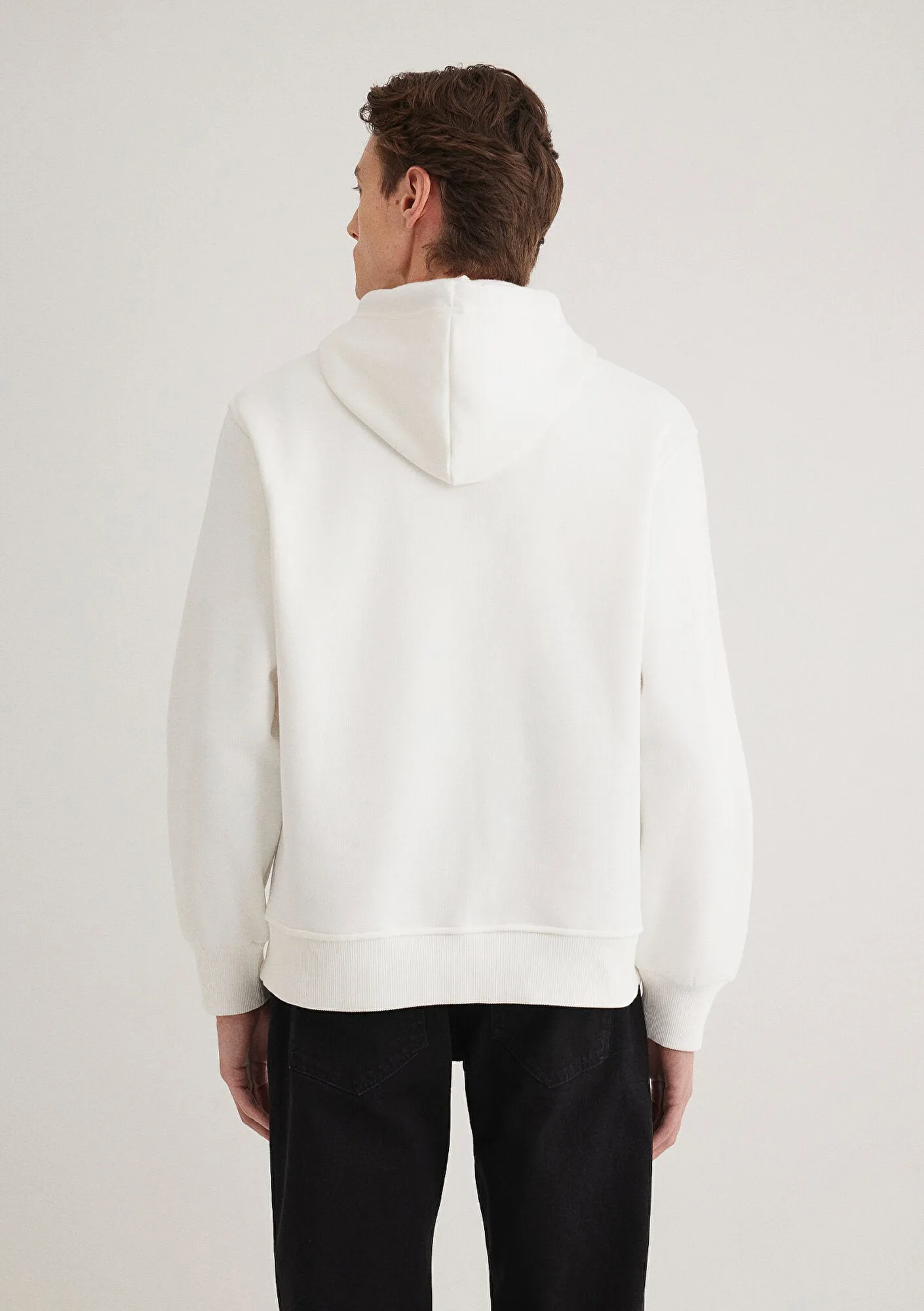 Blue Logo Embroidered Hooded White Sweatshirt