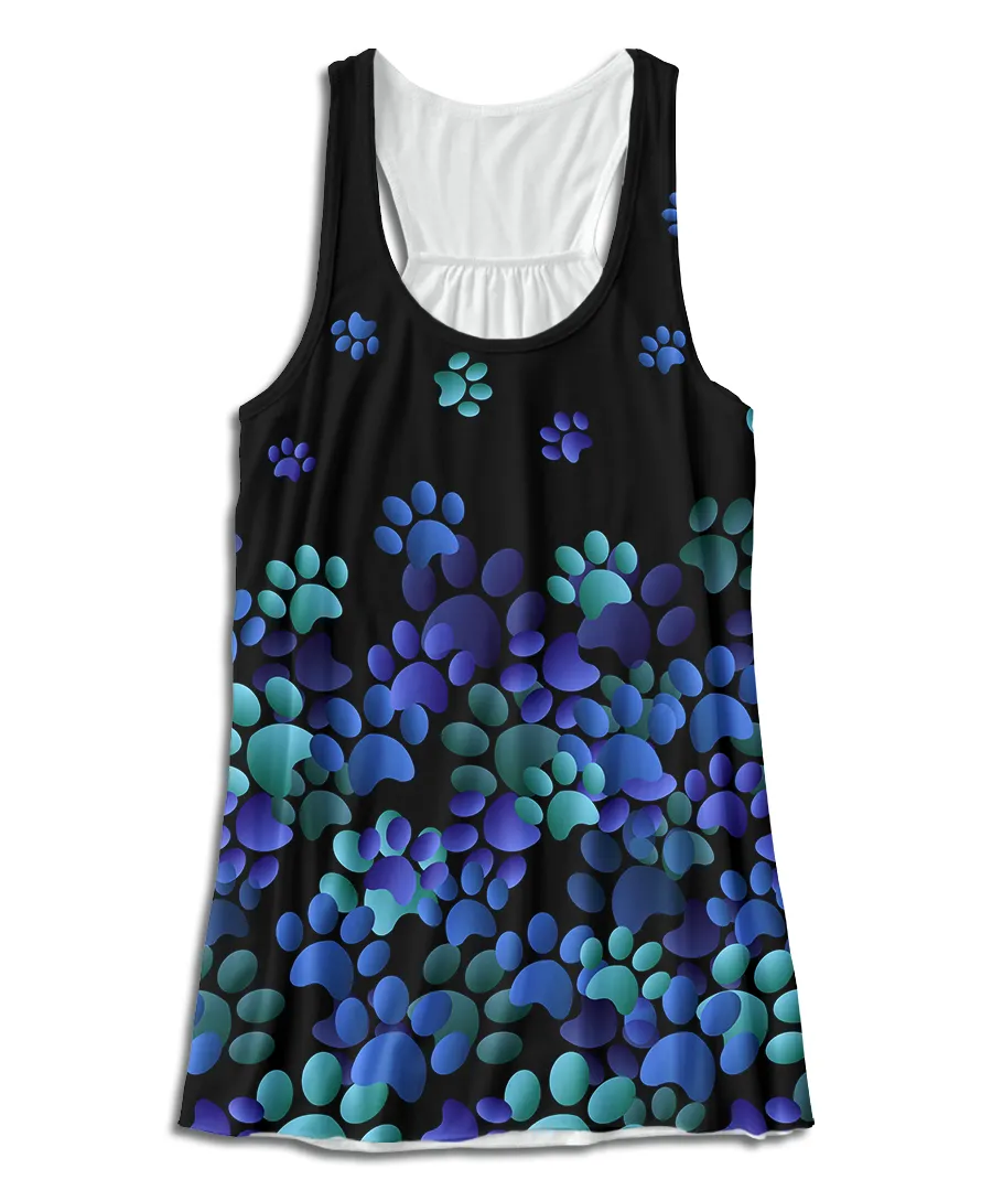 Blue Paw Print Racerback Tank Top