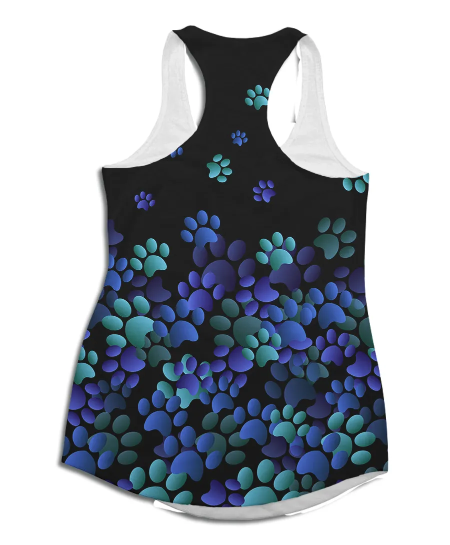 Blue Paw Print Racerback Tank Top