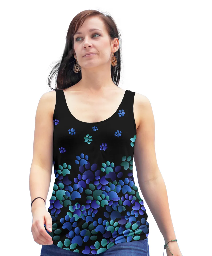 Blue Paw Print Racerback Tank Top