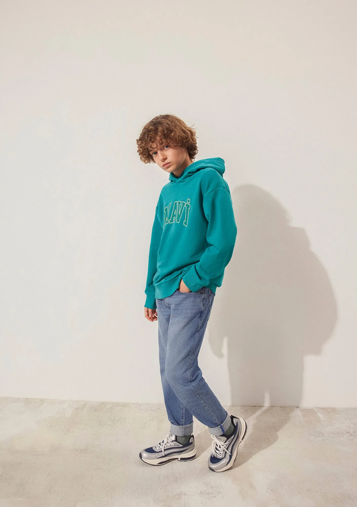 Blue Printed Hooded Green T-Shirt