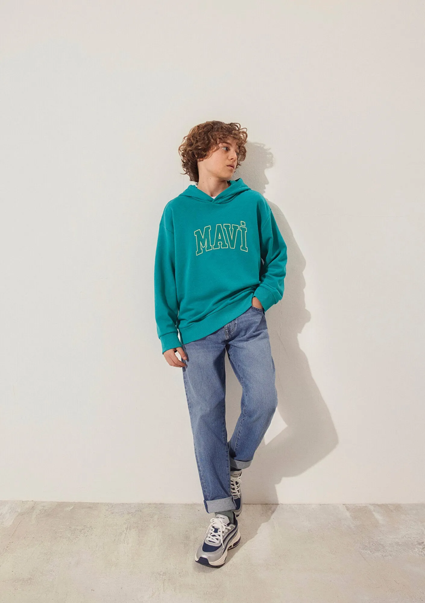 Blue Printed Hooded Green T-Shirt