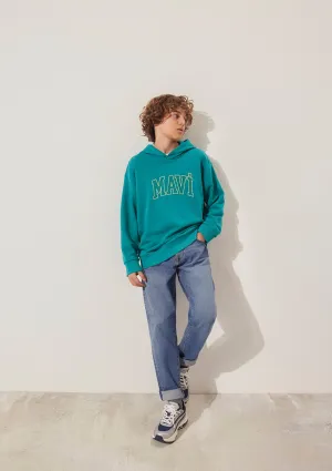 Blue Printed Hooded Green T-Shirt
