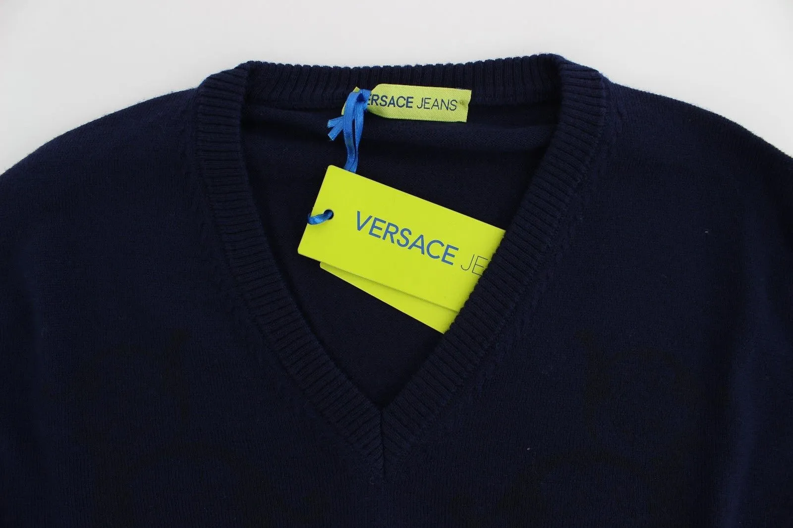 Blue Wool V-neck Sweater