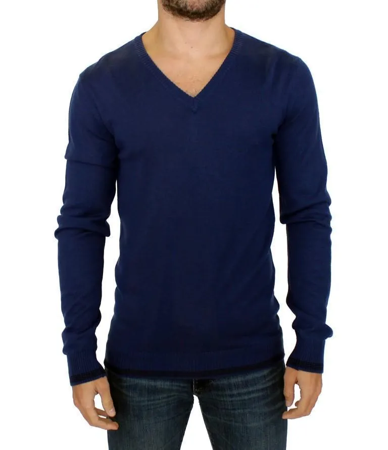 Blue wool V-neck sweater