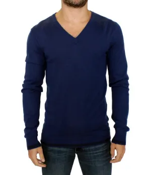 Blue wool V-neck sweater