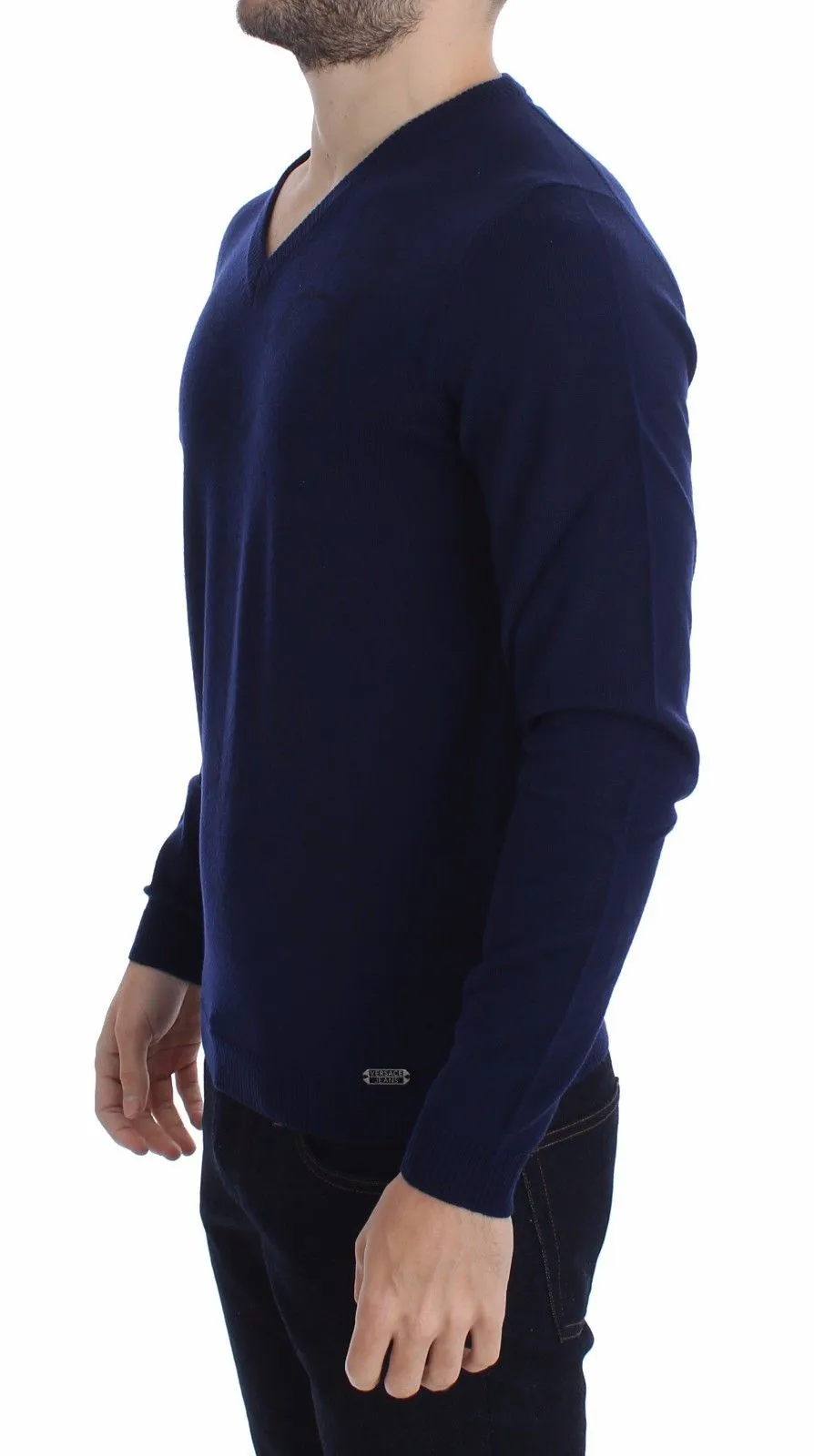 Blue Wool V-neck Sweater
