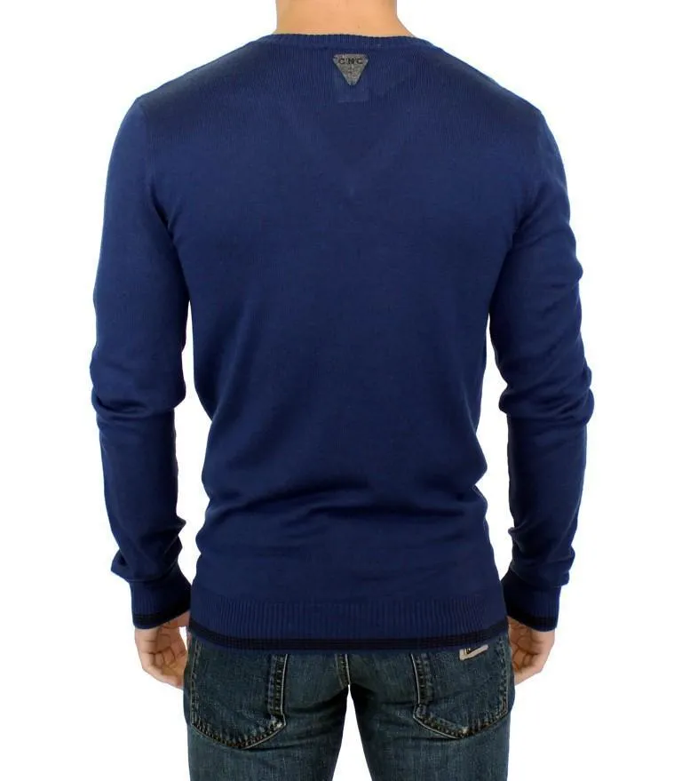Blue wool V-neck sweater