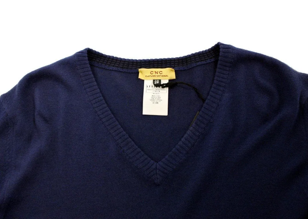 Blue wool V-neck sweater