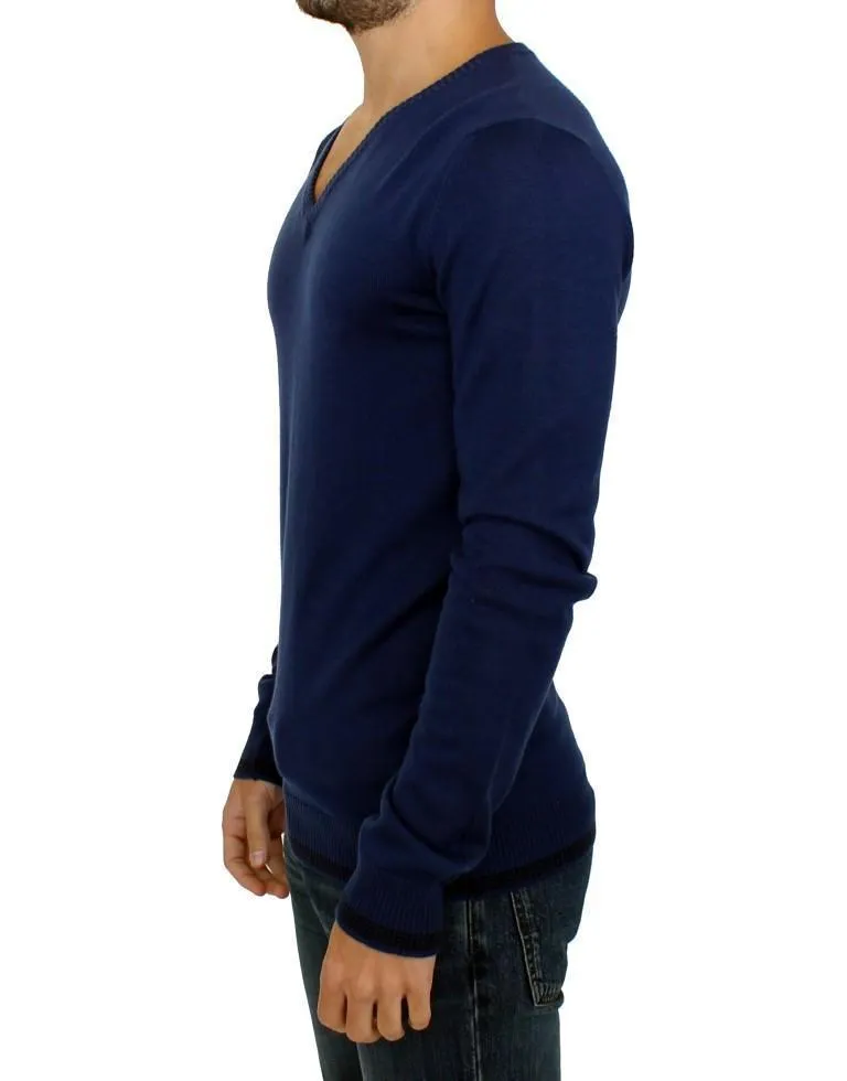 Blue wool V-neck sweater