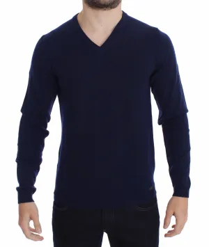 Blue Wool V-neck Sweater