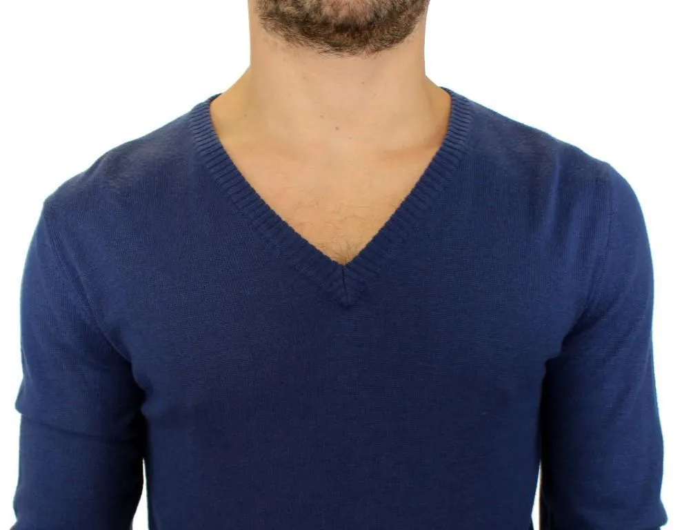 Blue wool V-neck sweater