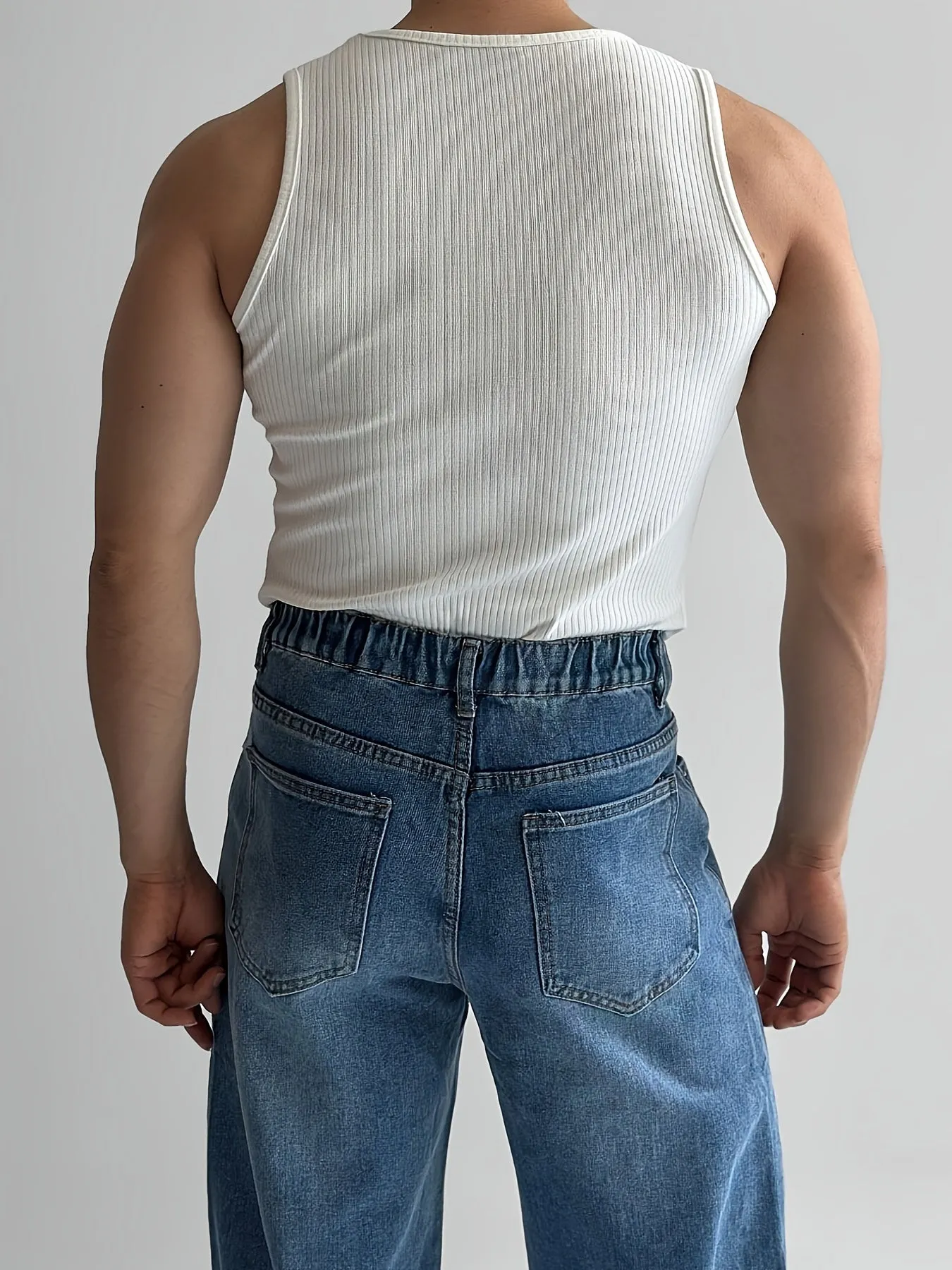 Bonsir Men'S Ribbed Knit Tank Tops, Polyester & Spandex Blend, Crew Neck, Medium Stretch, Solid Color, Skinny Fit, for Sports & Casual Wear, Summer Sleeveless Muscle Shirts
