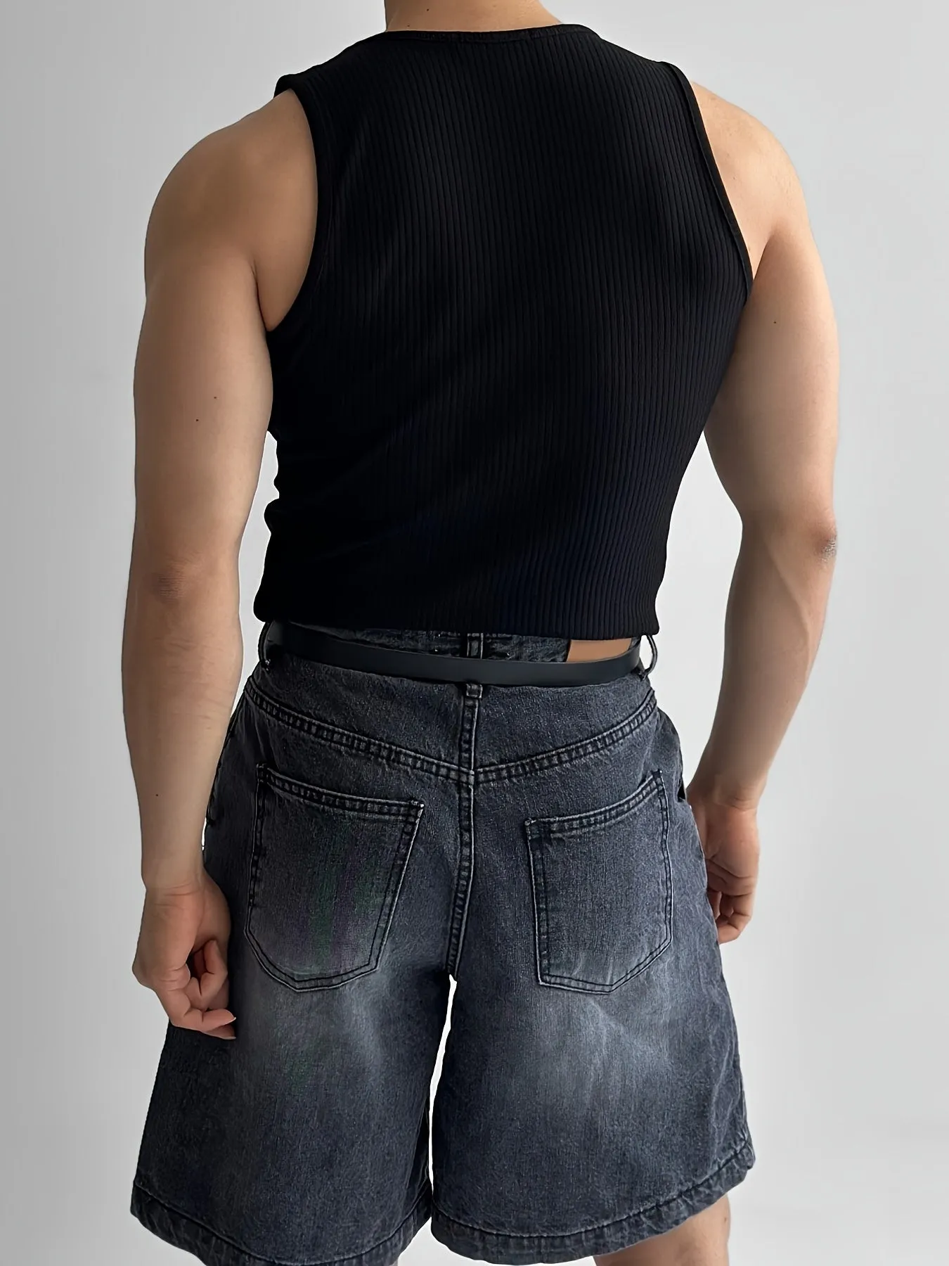Bonsir Men'S Ribbed Knit Tank Tops, Polyester & Spandex Blend, Crew Neck, Medium Stretch, Solid Color, Skinny Fit, for Sports & Casual Wear, Summer Sleeveless Muscle Shirts