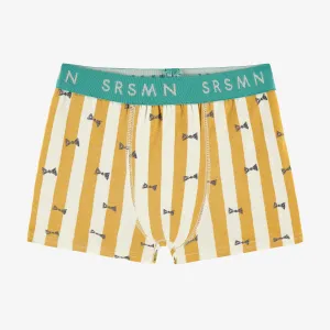 Boxer crème et jaune à rayures et motifs, enfant  || Cream and yellow striped boxer shorts with patterns, child