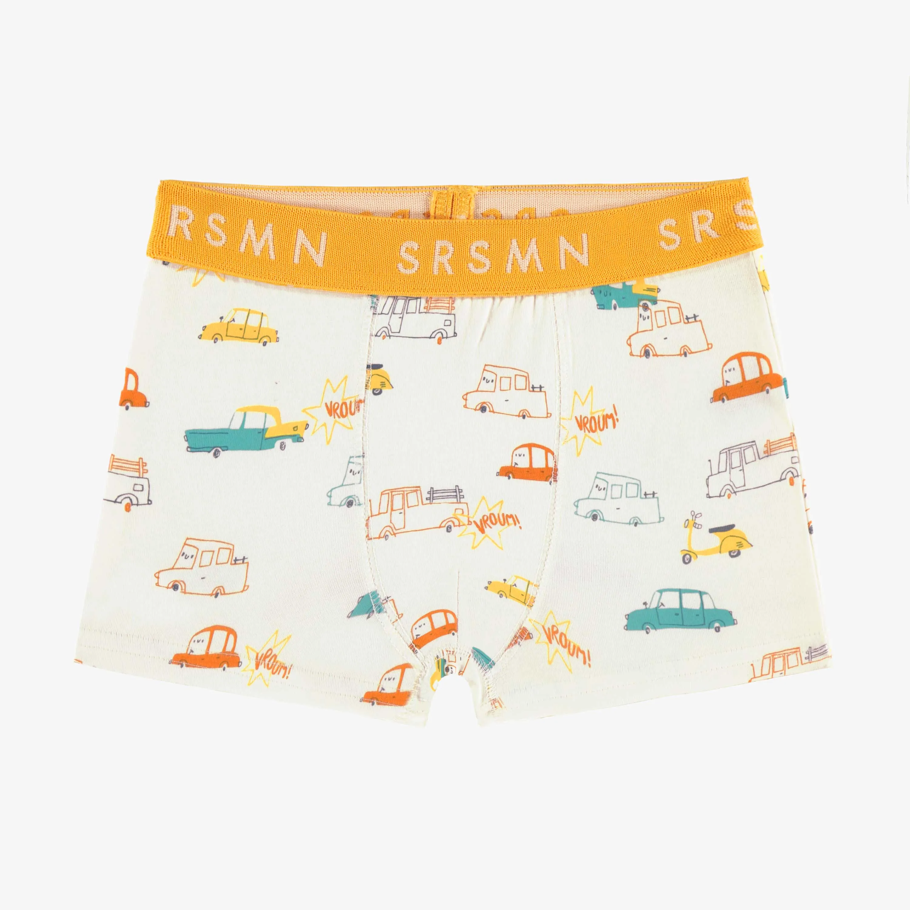 Boxer crème à motifs de voitures, enfant || Cream boxer shorts with cars all over print, child