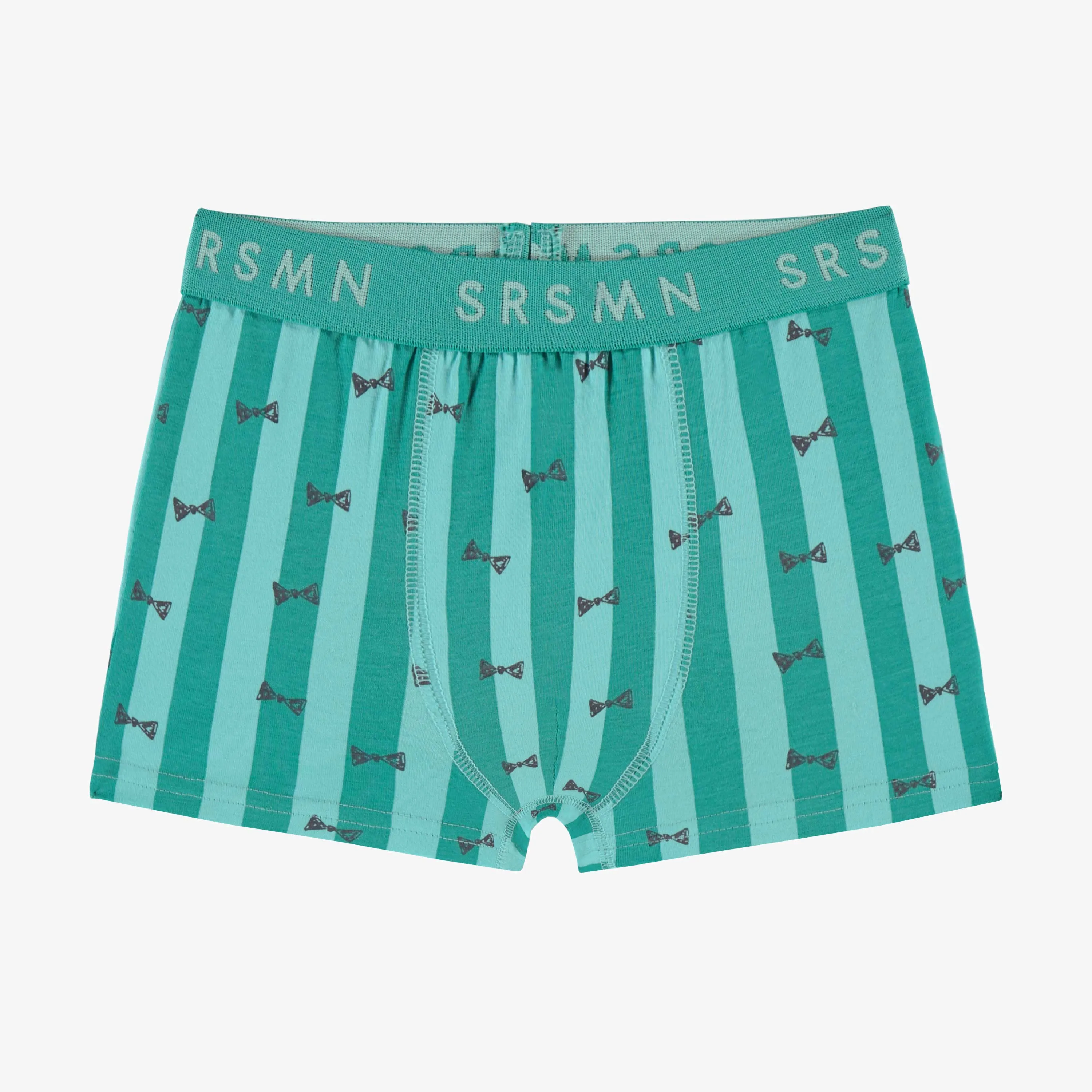 Boxer turquoise à rayures et motifs, enfant  || Turquoise striped boxer shorts with patterns, child