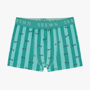Boxer turquoise à rayures et motifs, enfant  || Turquoise striped boxer shorts with patterns, child