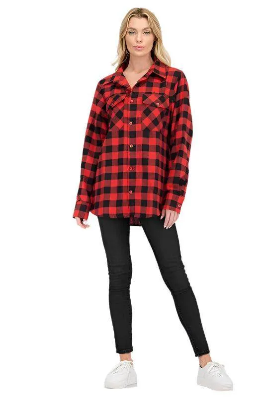 Boyfriend Fit Shirts Checker Plaid Flannel Long Sleeve