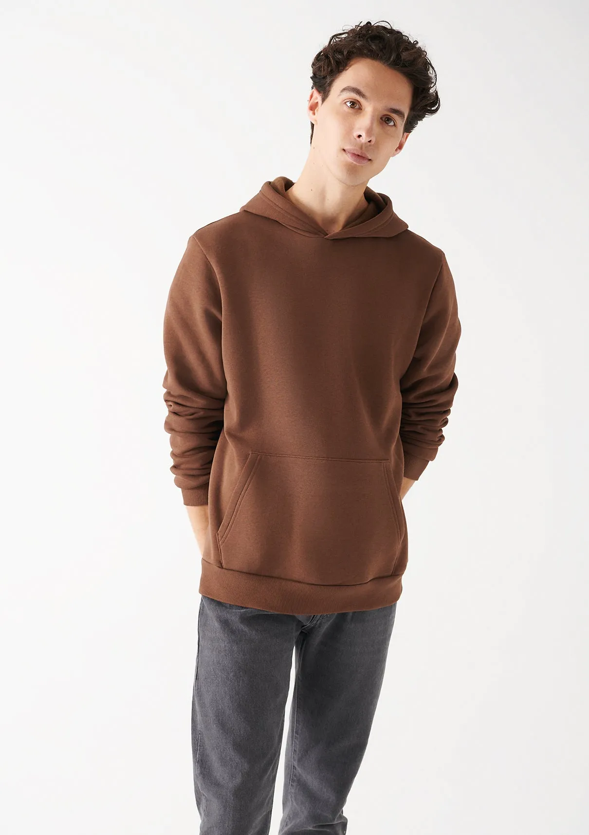 Brown Hooded Basic Sweatshirt