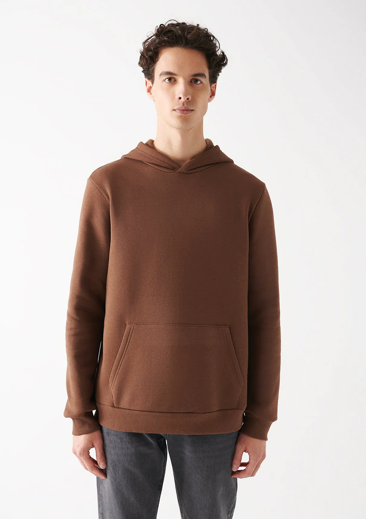 Brown Hooded Basic Sweatshirt