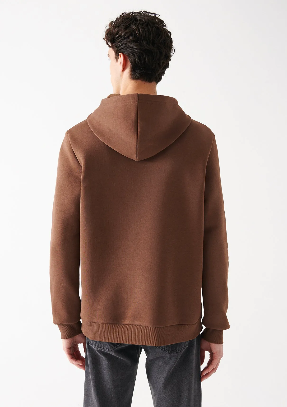 Brown Hooded Basic Sweatshirt