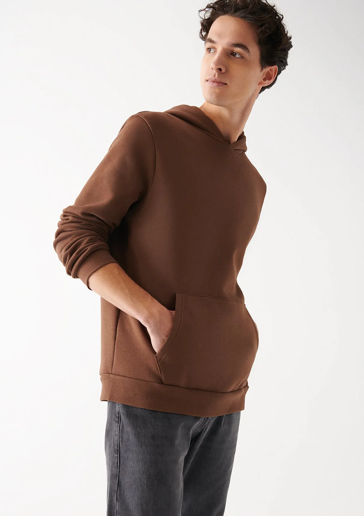 Brown Hooded Basic Sweatshirt