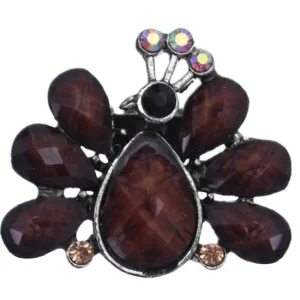 Brown Large Beaded Peacock Adjustable Ring