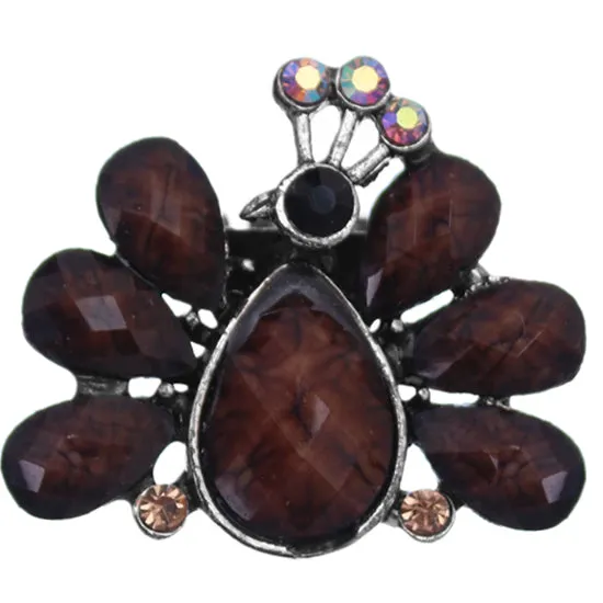 Brown Large Beaded Peacock Adjustable Ring