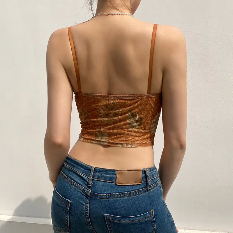Brown Mesh Tank Top