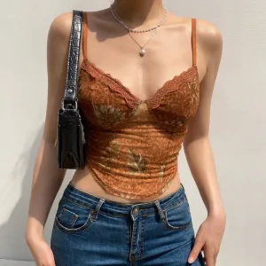 Brown Mesh Tank Top