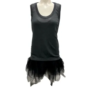 Brunello Cucinelli Charcoal Grey / Black Mesh Tulle Hem Sleeveless Wool Top