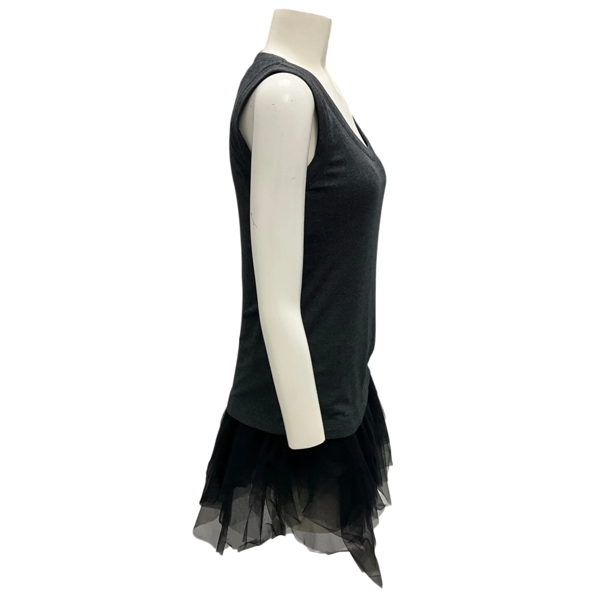 Brunello Cucinelli Charcoal Grey / Black Mesh Tulle Hem Sleeveless Wool Top