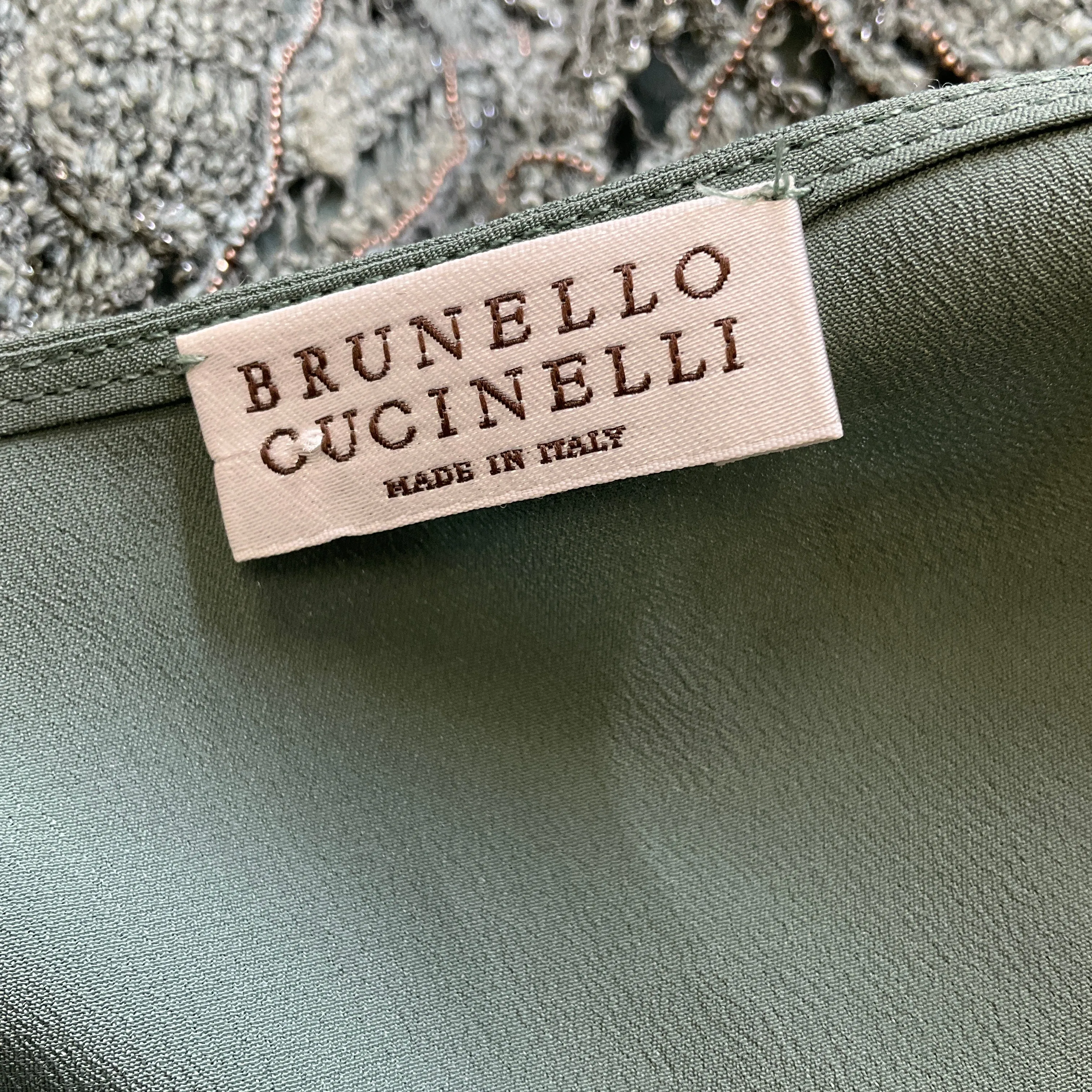 Brunello Cucinelli Mint Green Monili Bead Embellished Embroidered Crochet Knit Top