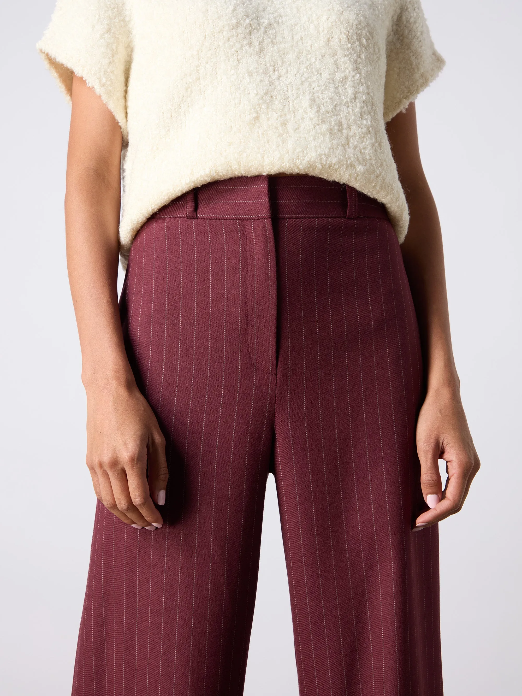 Burgundy Pinstripe Wide Leg Trousers