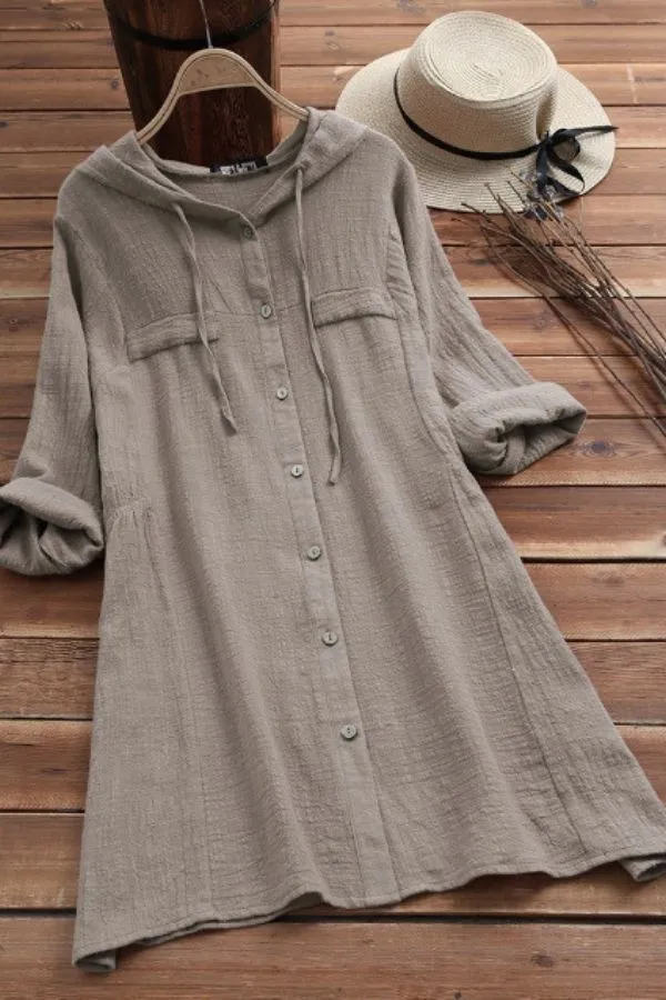Button Breasted Blouse with Hood