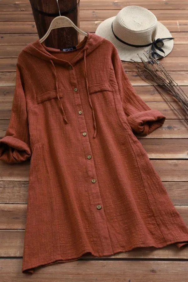 Button Breasted Blouse with Hood