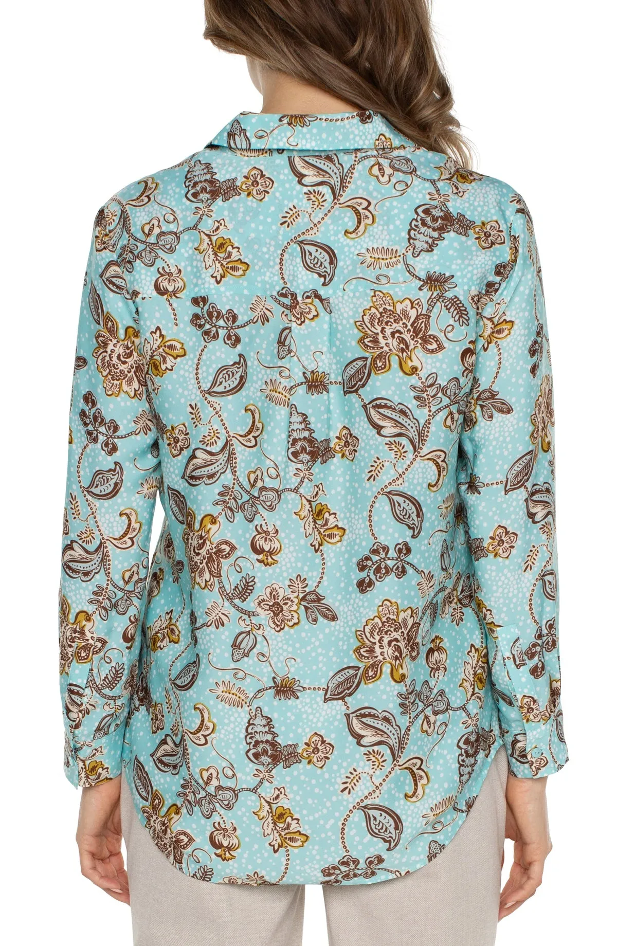 Button Up Woven Blouse - Pastel Turquoise Floral - SALE