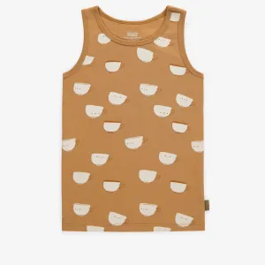 Camisole brune avec tasses en coton, enfant  || Brown camisole with a pattern of mugs in cotton, child